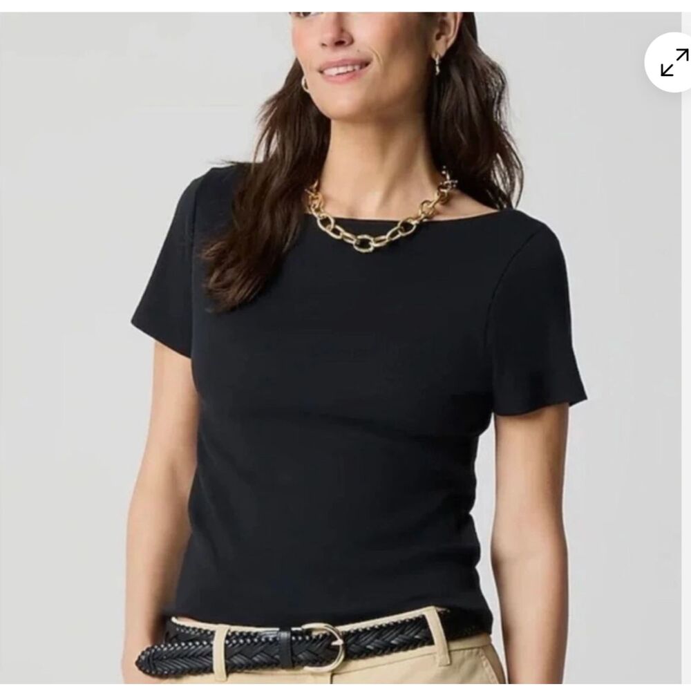 J. Crew Fine-Rib Fitted Boatneck T-Shirt Black Women's Size Small Stretch Basic